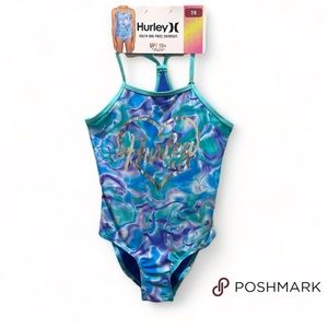 HURLEY GIRL’S YOUTH ONE PIECE SWIMSUIT AURORA GREEN SZ 7/8 NWT